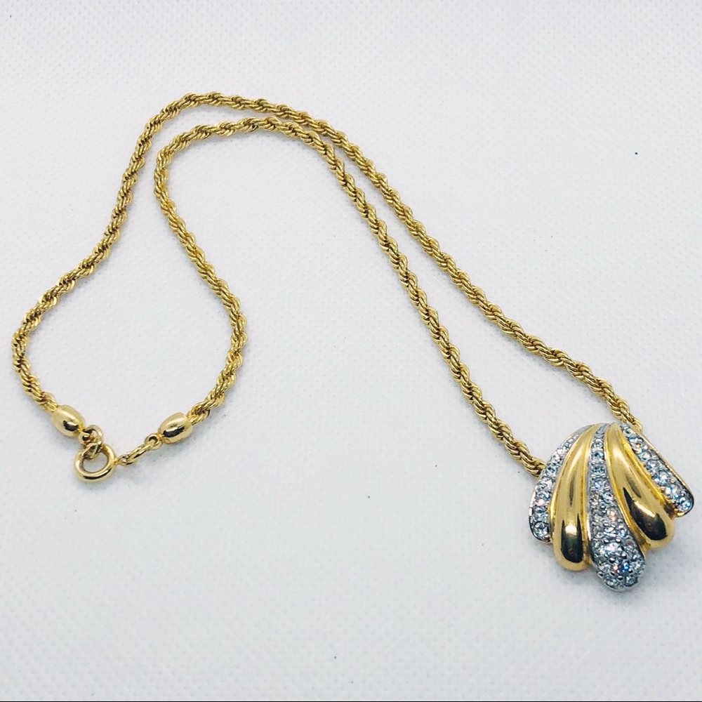 Joan Rivers Necklace Gold Tone Pave Shell Pendant